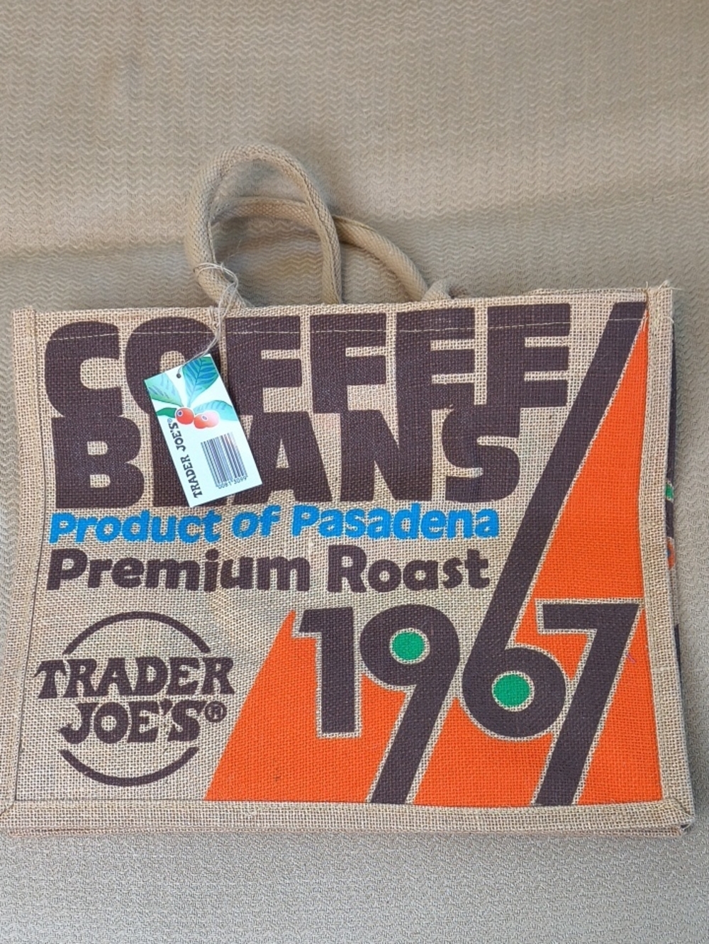 Trader Joe's Coffee Beans Premium Roast Jute Tote Bag